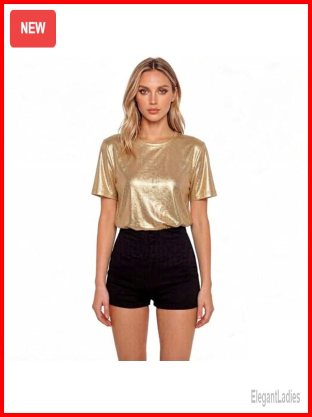 Metallic Shiny T-Shirt Short Sleeve Glitter Dance Top Performance Costume
